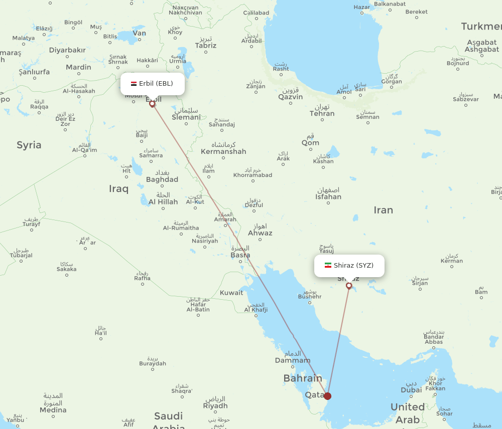 SYZ-EBL flight routes