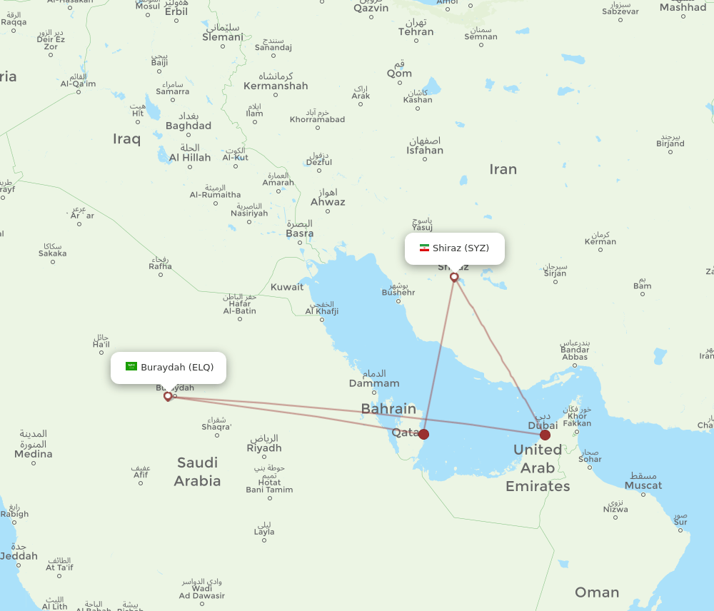 SYZ-ELQ flight routes