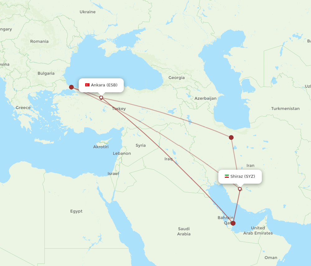 SYZ to ESB flights and routes map