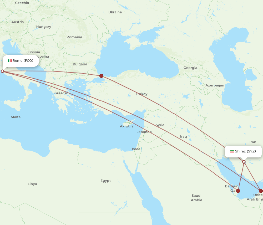 SYZ-FCO flight routes