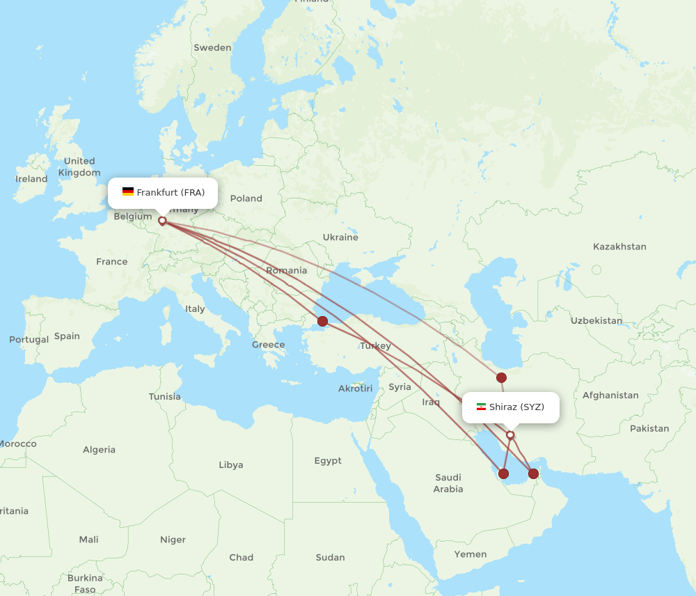 SYZ-FRA flight routes