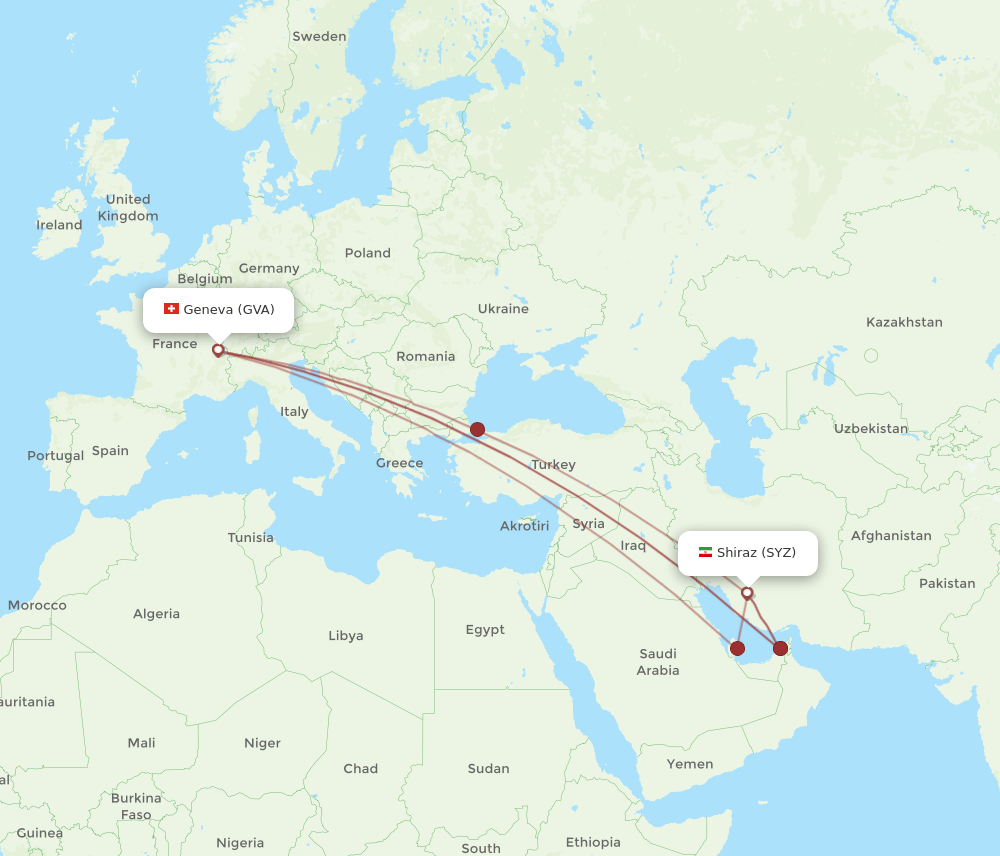 SYZ-GVA flight routes