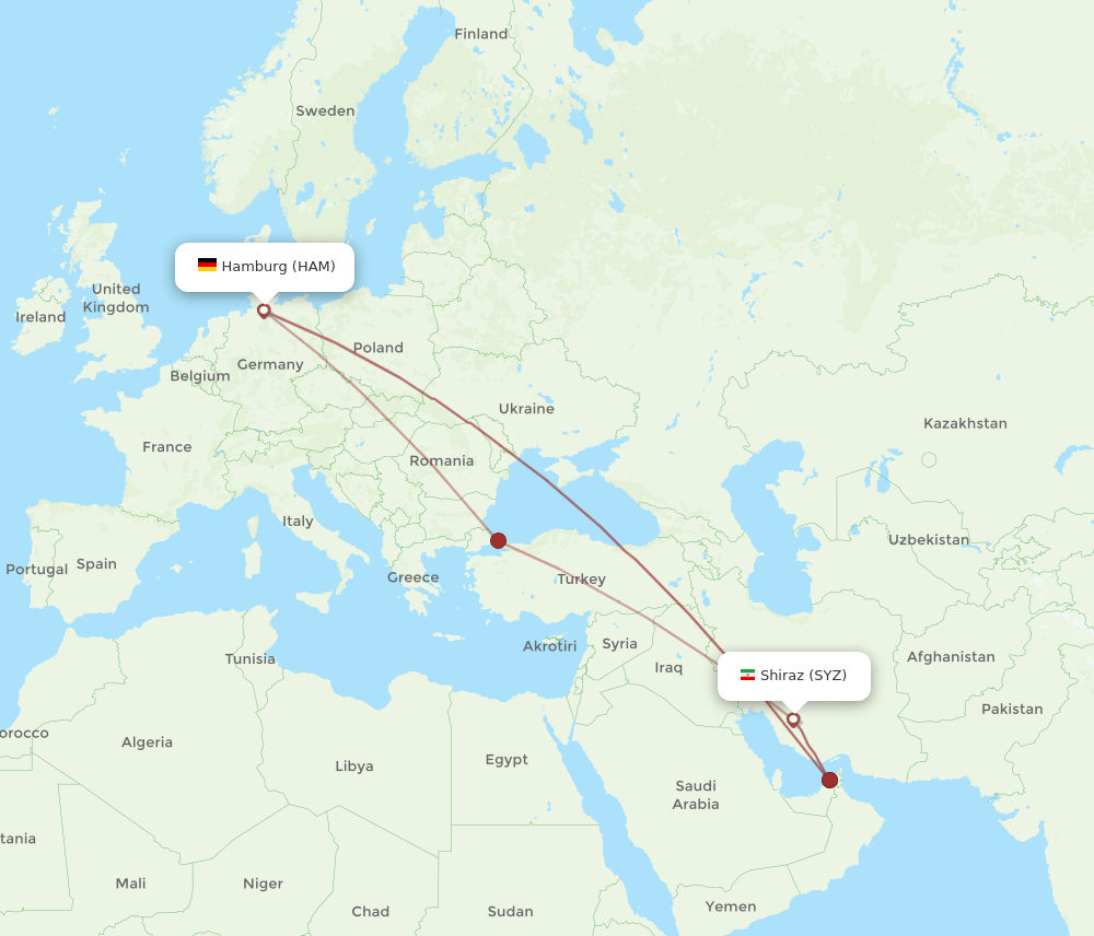 SYZ-HAM flight routes
