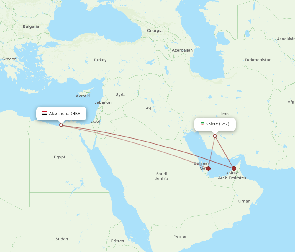 SYZ to HBE flights and routes map