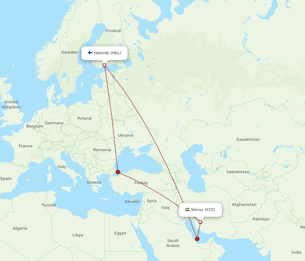 SYZ-HEL flight routes