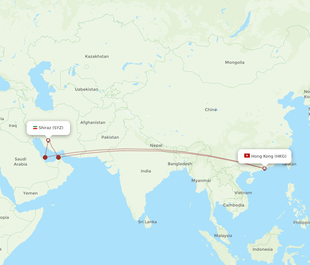 SYZ to HKG flights and routes map