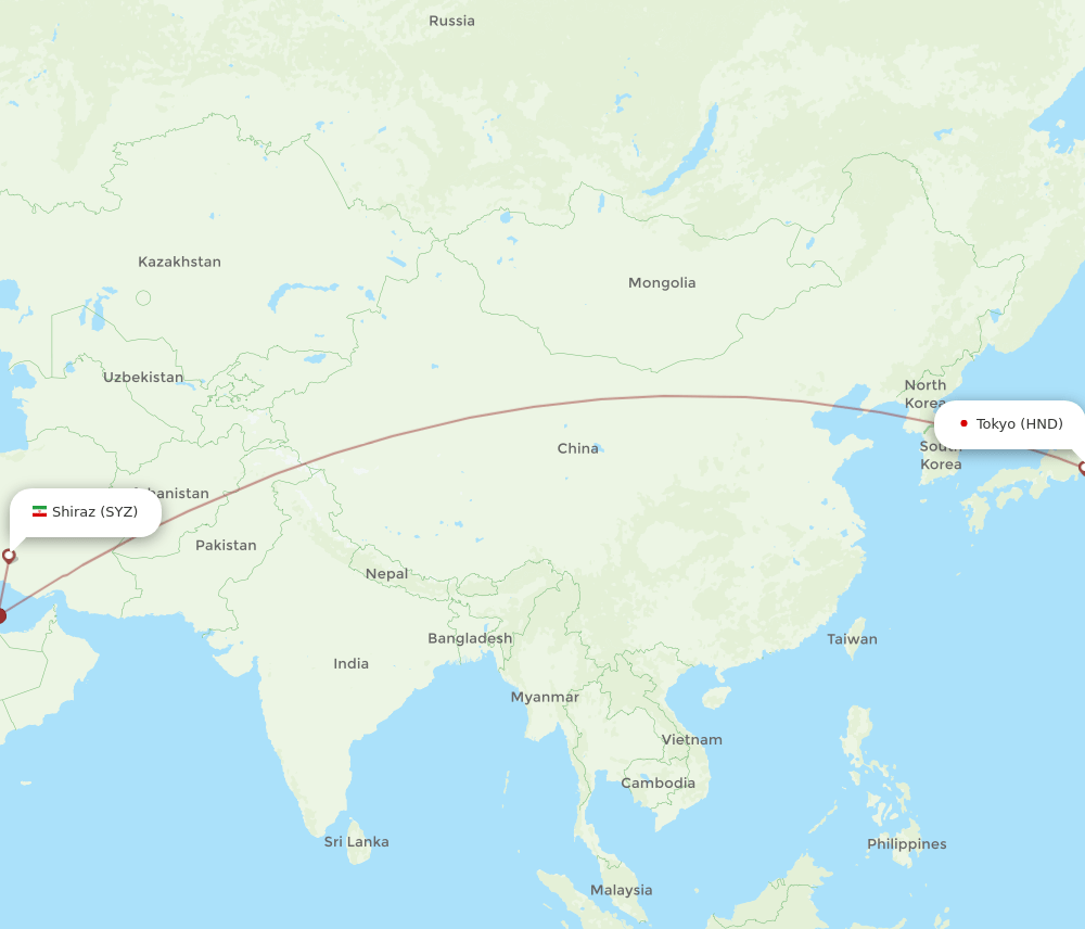 SYZ-HND flight routes