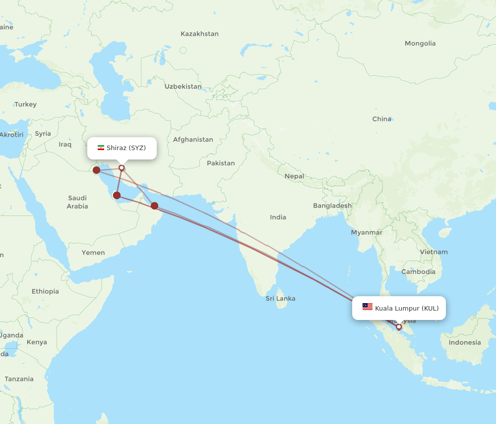 SYZ-KUL flight routes
