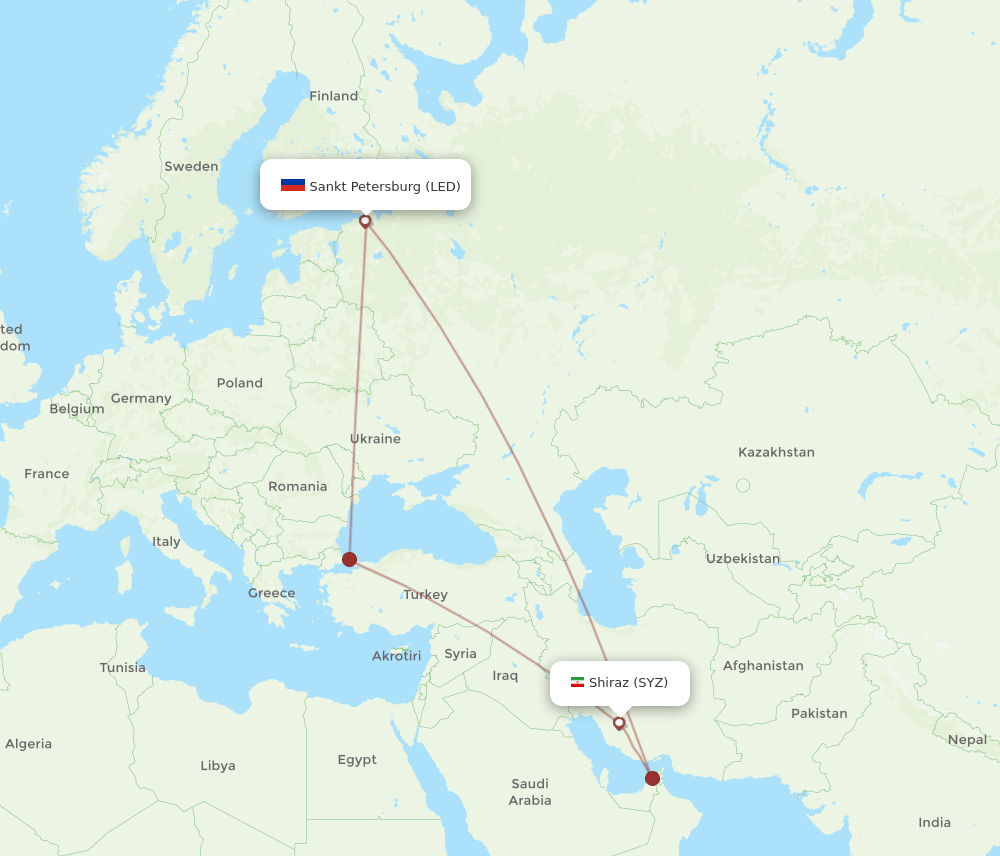SYZ-LED flight routes
