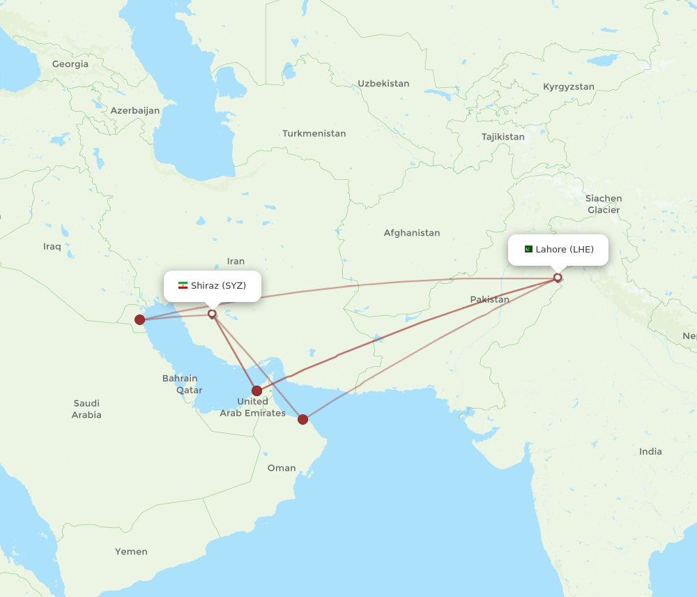 SYZ-LHE flight routes