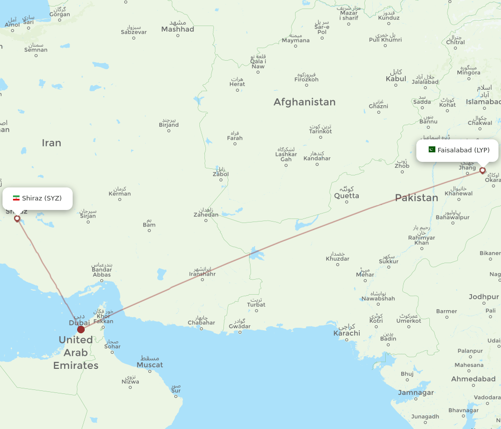 SYZ-LYP flight routes