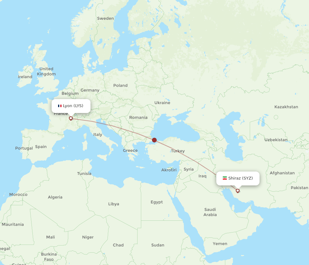 SYZ-LYS flight routes