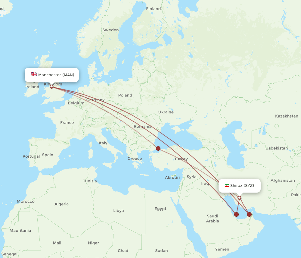 SYZ-MAN flight routes