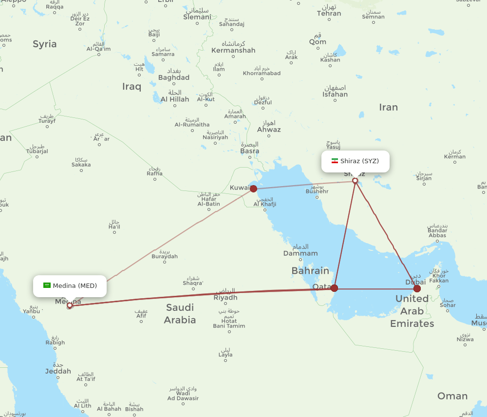 SYZ-MED flight routes