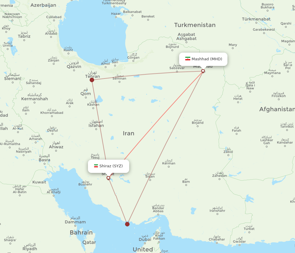 SYZ to MHD flights and routes map