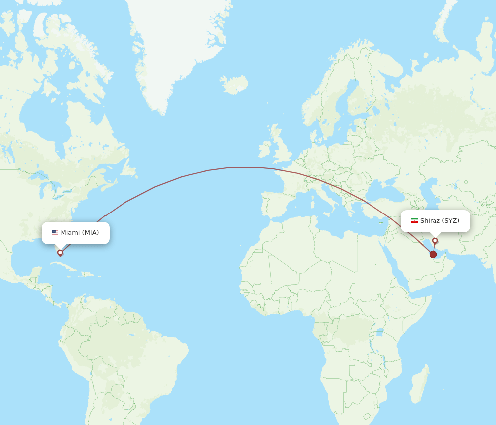 SYZ-MIA flight routes