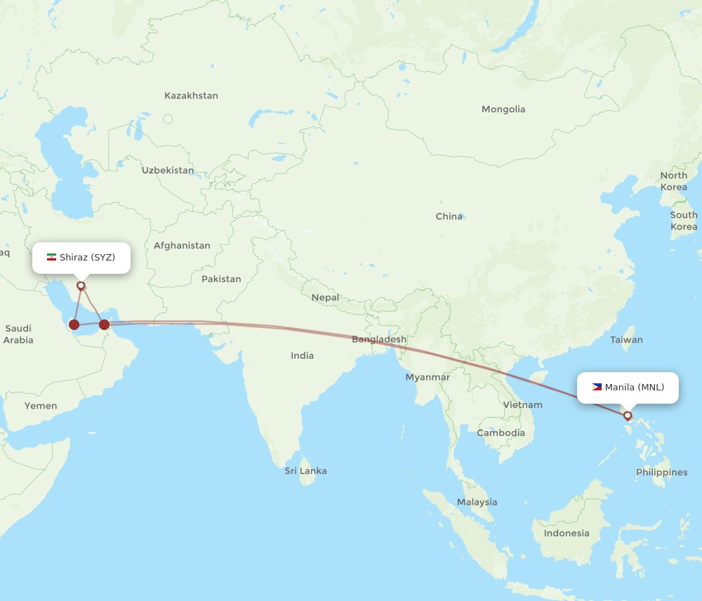SYZ-MNL flight routes