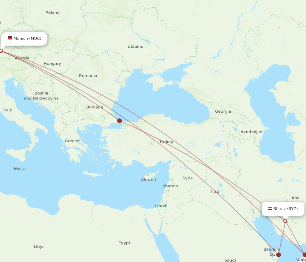 SYZ-MUC flight routes