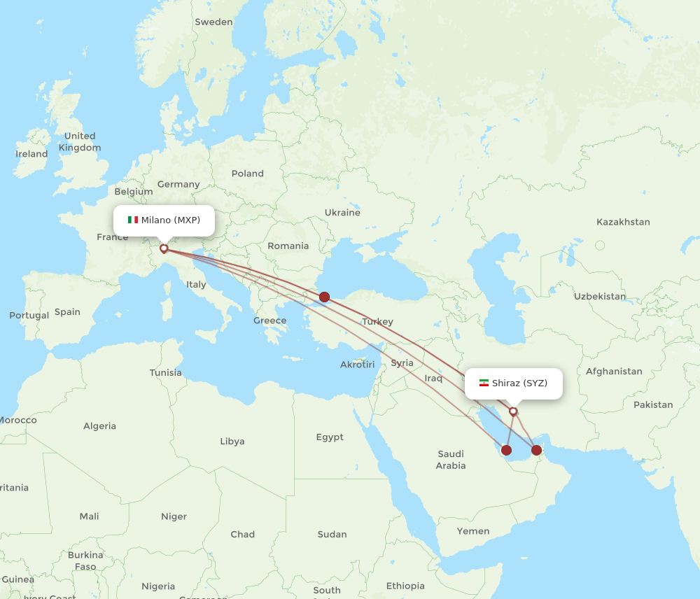 SYZ-MXP flight routes