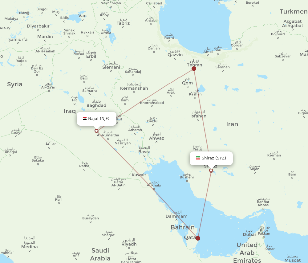 SYZ to NJF flights and routes map