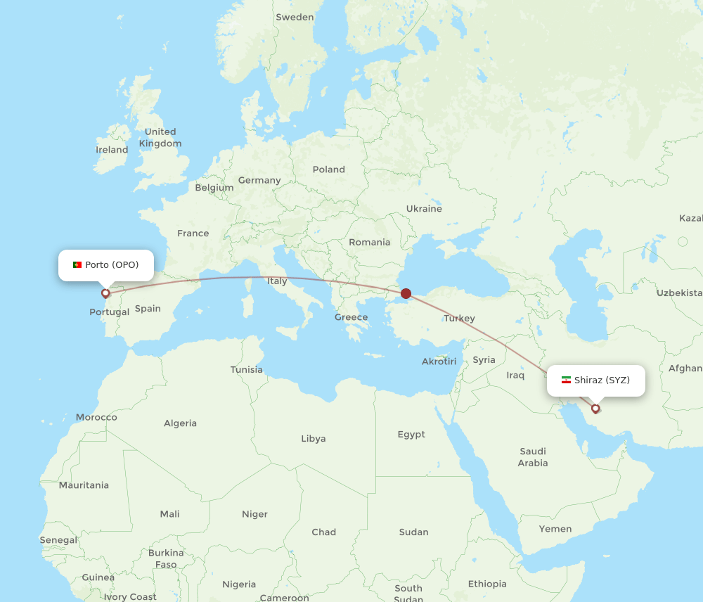 SYZ to OPO flights and routes map