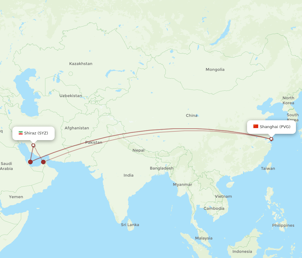 SYZ-PVG flight routes