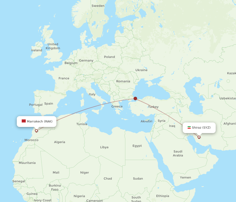 SYZ-RAK flight routes