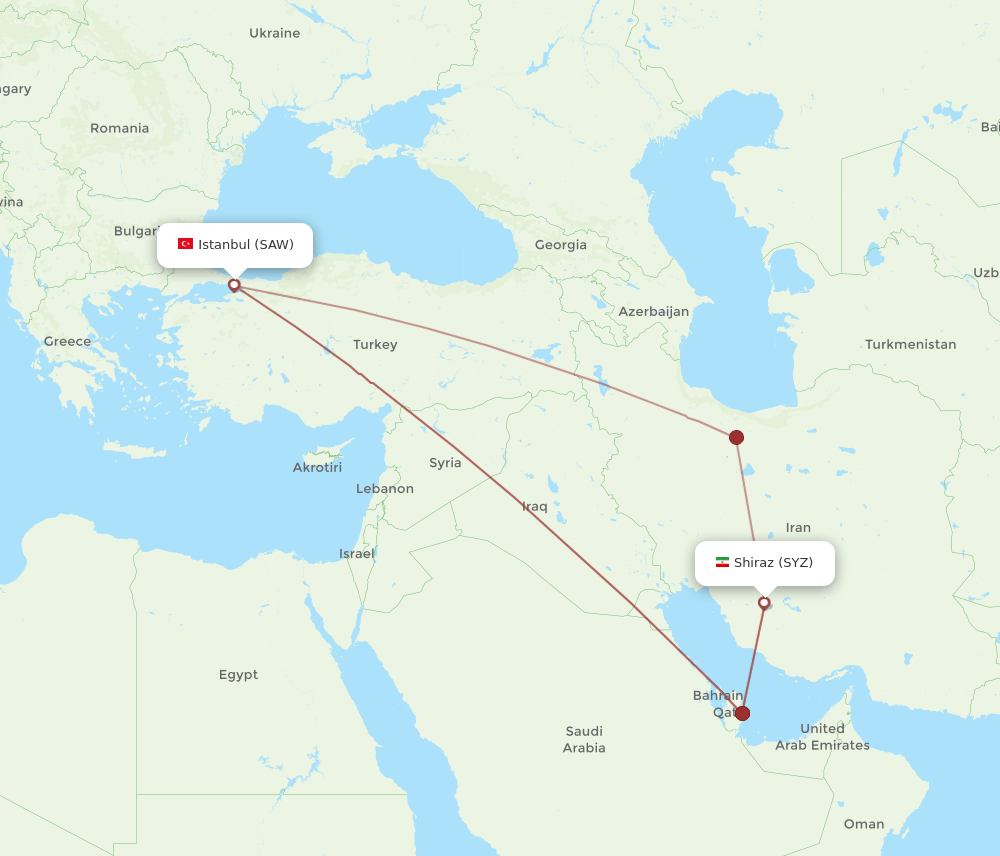 SYZ to SAW flights and routes map