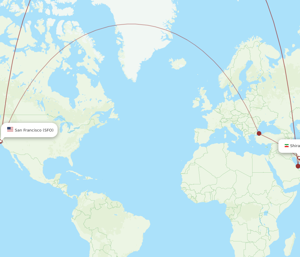SYZ-SFO flight routes