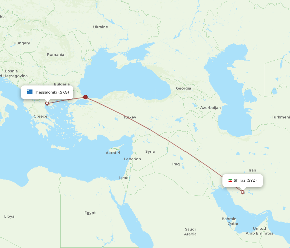 SYZ to SKG flights and routes map
