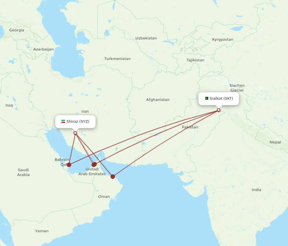 SYZ-SKT flight routes