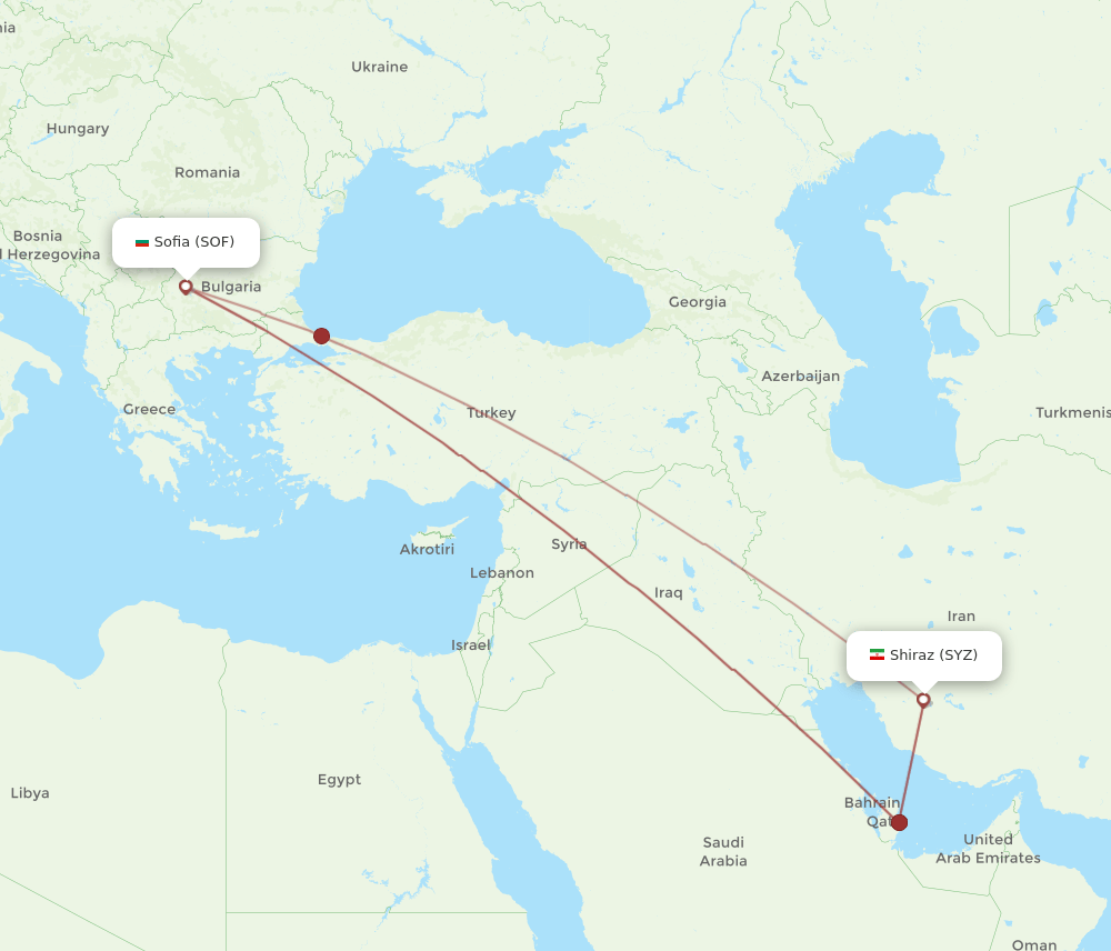 SYZ-SOF flight routes