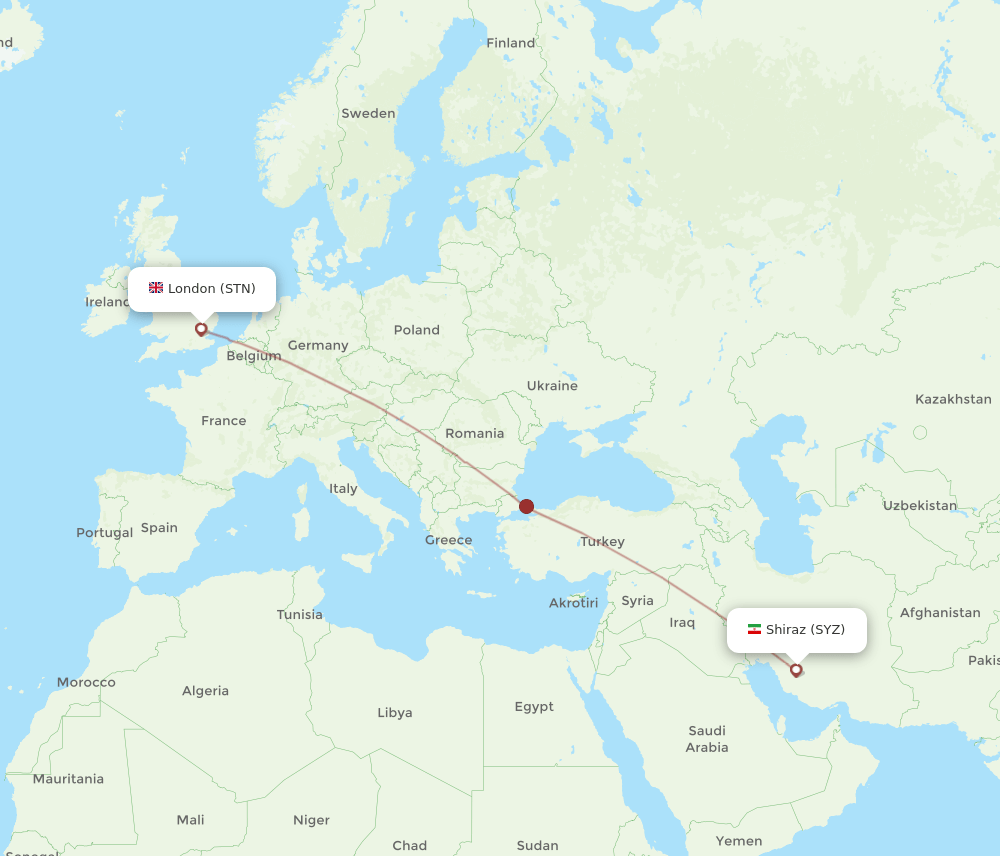 SYZ-STN flight routes