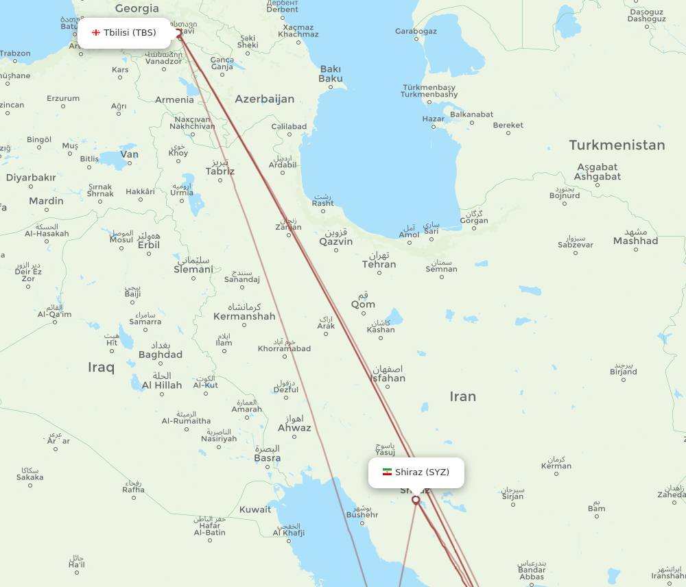SYZ to TBS flights and routes map