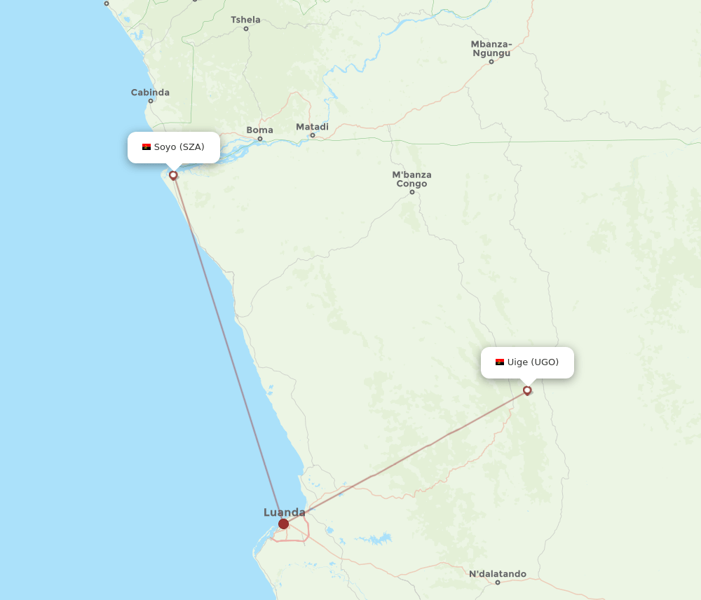 Soyo - Uige route map and flight paths