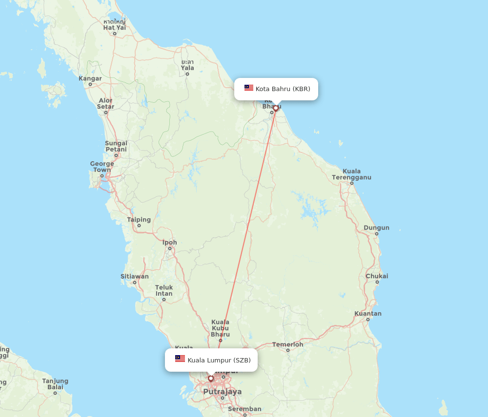 SZB-KBR flight routes