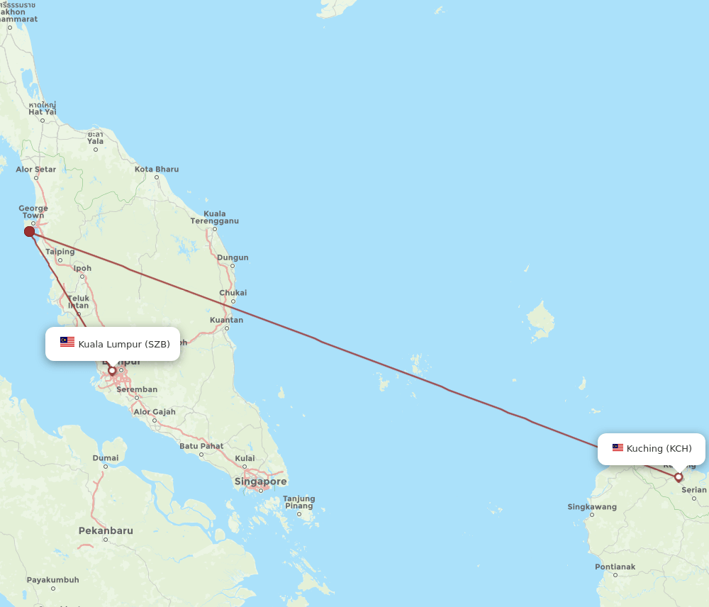Kuala Lumpur - Kuching route map and flight paths