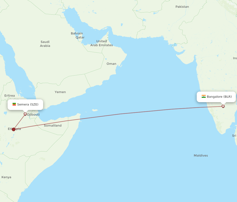 SZE to BLR flights and routes map