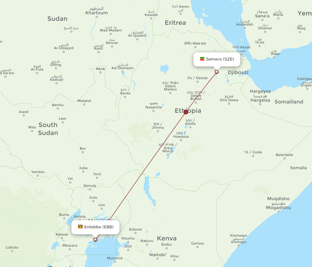 SZE to EBB flights and routes map