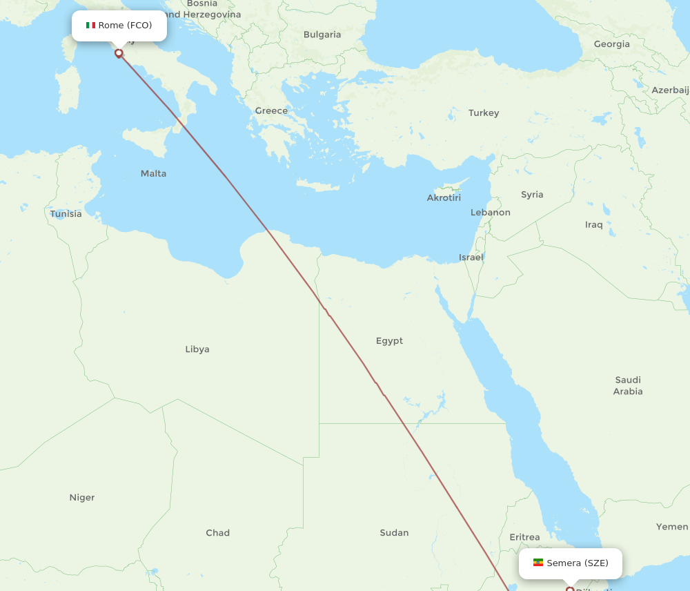 Rome - Semera route map and flight paths