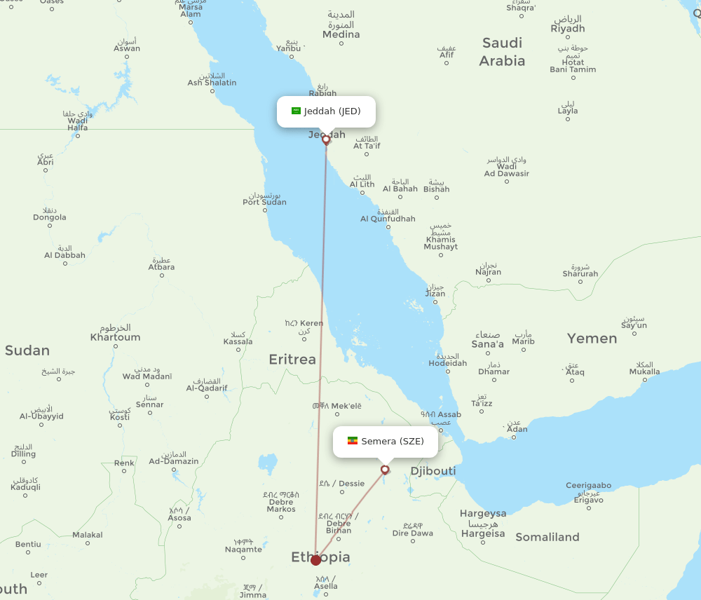Jeddah - Semera route map and flight paths