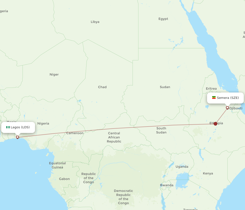 Lagos - Semera route map and flight paths