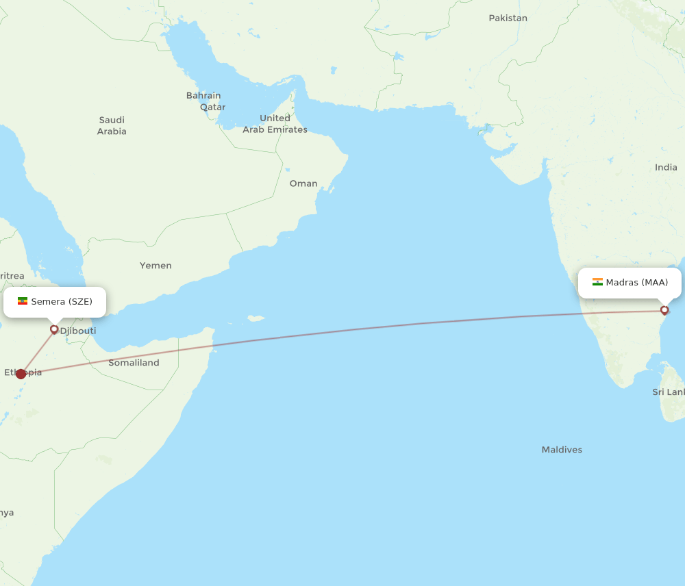 Chennai - Semera route map and flight paths
