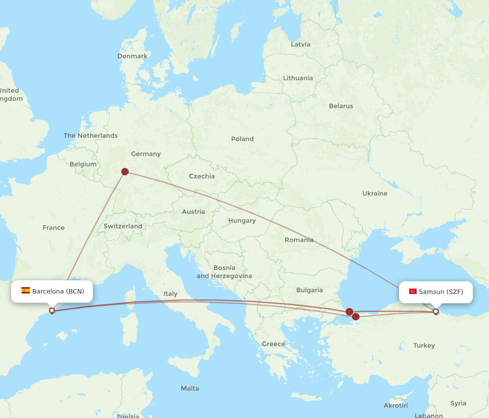 SZF-BCN flight routes