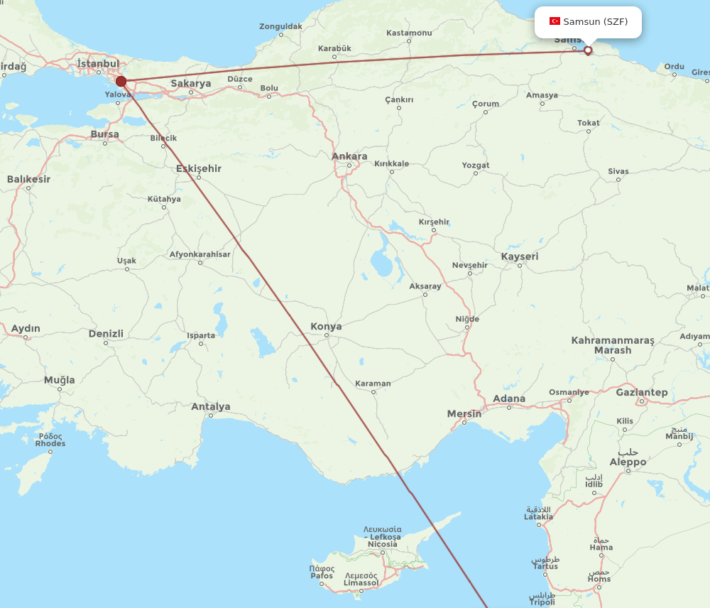 SZF to BEY flights and routes map