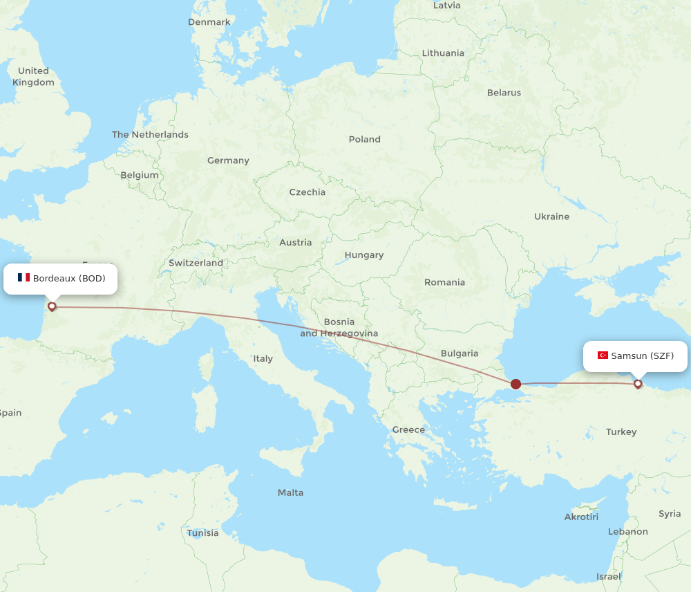 SZF to BOD flights and routes map