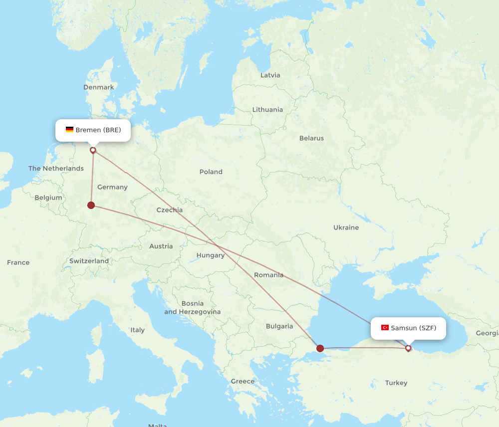 SZF to BRE flights and routes map