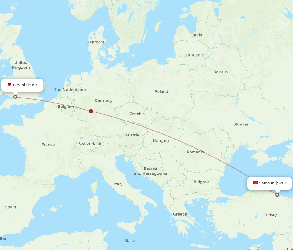 Bristol - Samsun route map and flight paths
