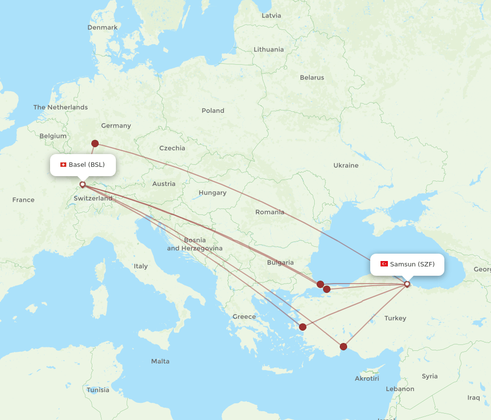 SZF-BSL flight routes