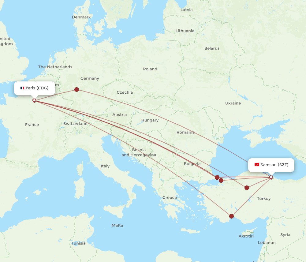 SZF to CDG flights and routes map
